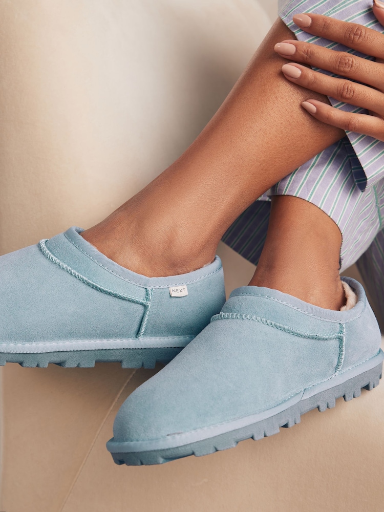 Blue Faux Fur Lined Suede Shoot Slippers - Image 2 of 7