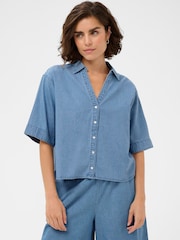 Kaffe Blue KAjade Boxy Denim Shirt - Image 1 of 6