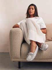 Grey/Silver Check Moccasin Slippers - Image 1 of 10