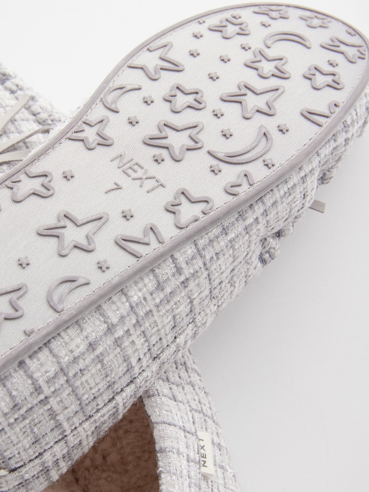 Grey/Silver Check Moccasin Slippers - Image 10 of 10
