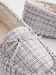 Grey/Silver Check Moccasin Slippers - Image 8 of 10