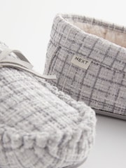 Grey/Silver Check Moccasin Slippers - Image 9 of 10