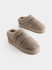 Mink Brown Borg Flatform Shoot Slippers - Image 4 of 8