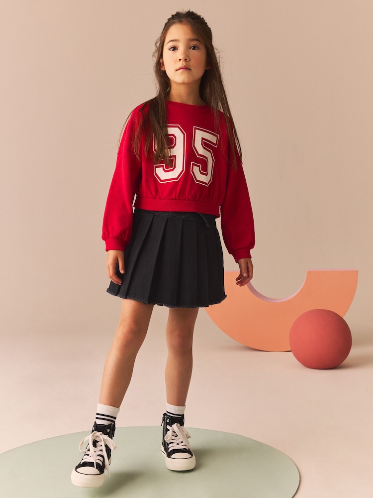 Charcoal Grey Denim Pleated Skirt (3-16yrs) - Image 1 of 7