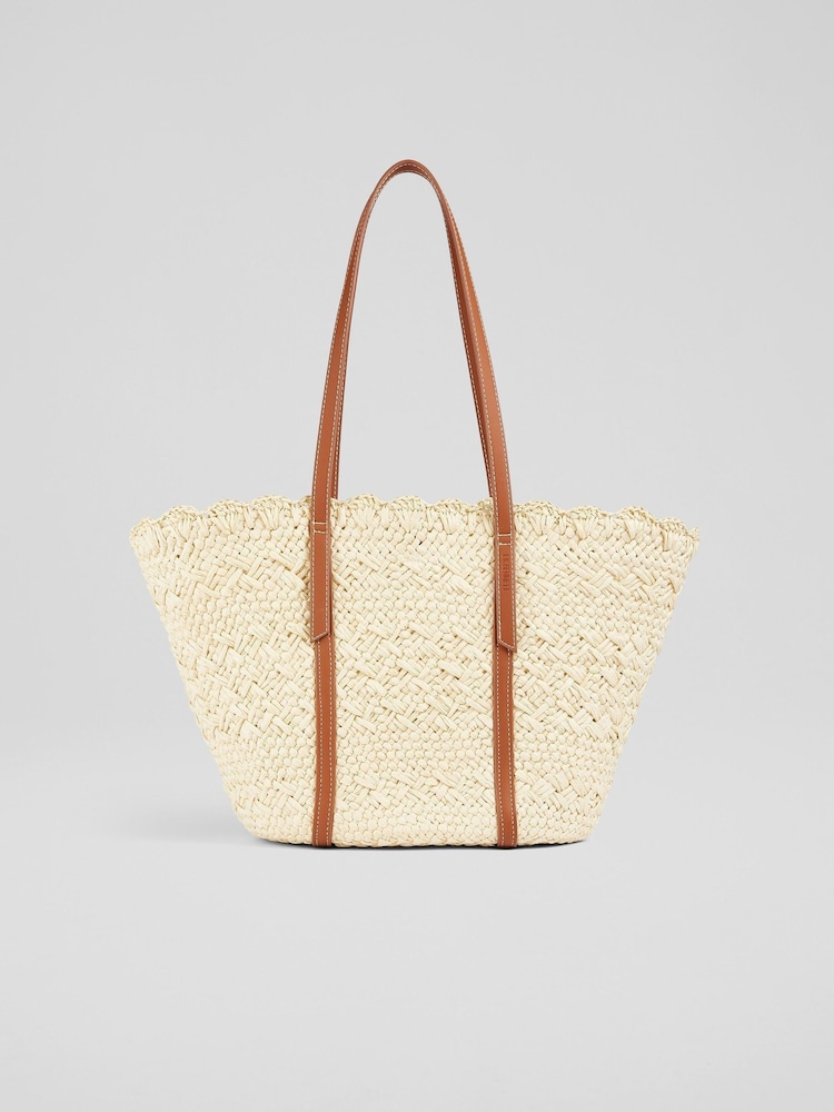 LK Bennett Natural Didi Raffia Scallop Edge Basket Bag - Image 2 of 3