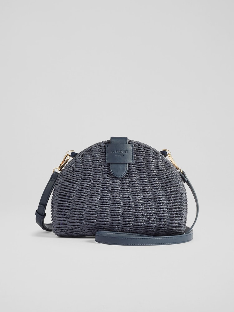 LK Bennett Blue Lorena Wicker Shoulder Bag - Image 1 of 3