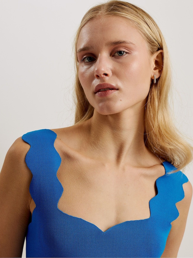 Ted Baker Blue Sharmay Scallop Detail Bodycon Dress - Image 3 of 5