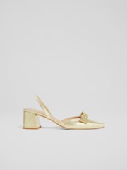 LK Bennett Gold Cadence Glitter Bow Front Slingback Shoes - Image 2 of 5