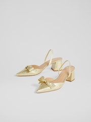 LK Bennett Gold Cadence Glitter Bow Front Slingback Shoes - Image 4 of 5