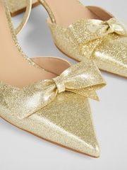 LK Bennett Gold Cadence Glitter Bow Front Slingback Shoes - Image 5 of 5