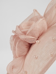 LK Bennett Pink Ayla Mesh Pearl Detail Wide Brim Fascinator Hat - Image 3 of 3