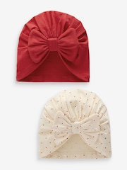 Red Baby Bow Turban 100% Cotton Hats 2 Pack (0mths-2yrs) - Image 1 of 4