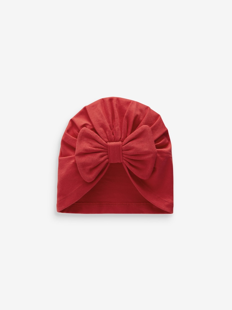 Red Baby Bow Turban 100% Cotton Hats 2 Pack (0mths-2yrs) - Image 2 of 4