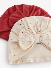 Red Baby Bow Turban 100% Cotton Hats 2 Pack (0mths-2yrs) - Image 4 of 4