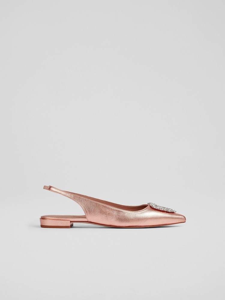 LK Bennett Luana Flache Lederschuhe mit Fersenriemen und Herzbrosche, Kupfer - Bild 1 von 4 LK Bennett Luana Flache Lederschuhe mit Fersenriemen und Herzbrosche, Kupfer - Bild 1 von 4