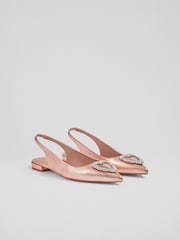 LK Bennett Natural Luana Copper Leather Heart Brooch Slingback Flats - Image 2 of 4