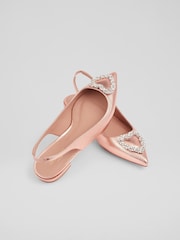 LK Bennett Natural Luana Copper Leather Heart Brooch Slingback Flats - Image 3 of 4