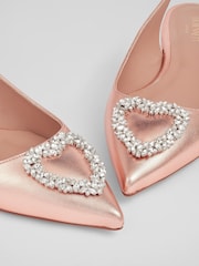 LK Bennett Natural Luana Copper Leather Heart Brooch Slingback Flats - Image 4 of 4