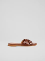 LK Bennett Brown Leather Amara Flat Sliders - Image 1 of 3