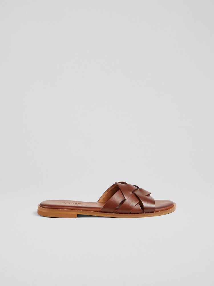 LK Bennett Brown Leather Amara Flat Sliders - Image 1 of 3