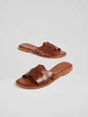 LK Bennett Brown Leather Amara Flat Sliders - Image 2 of 3