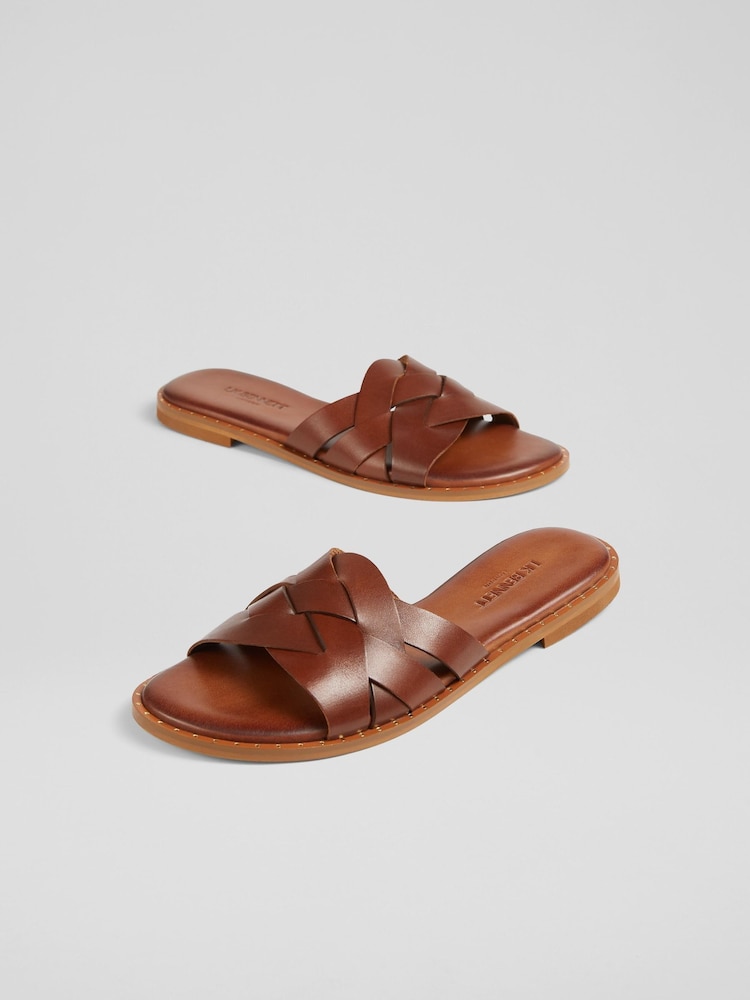 LK Bennett Brown Leather Amara Flat Sliders - Image 3 of 3