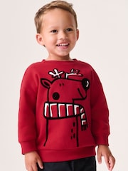 Red Reindeer Christmas Crew Neck 100% Cotton Sweatshirt (3mths-7yrs) - Image 1 of 7