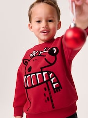 Red Reindeer Christmas Crew Neck 100% Cotton Sweatshirt (3mths-7yrs) - Image 4 of 7