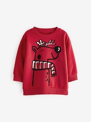 Red Reindeer Christmas Crew Neck 100% Cotton Sweatshirt (3mths-7yrs) - Image 5 of 7