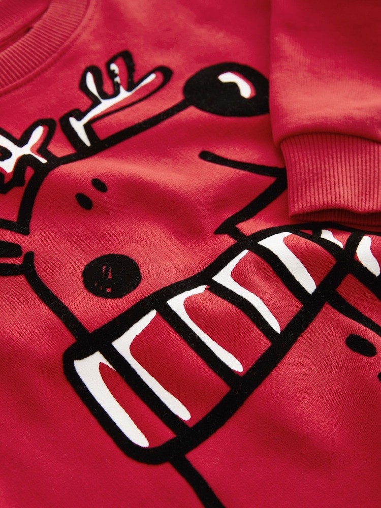 Red Reindeer Christmas Crew Neck 100% Cotton Sweatshirt (3mths-7yrs) - Image 7 of 7