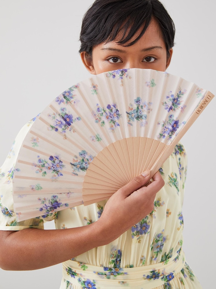 LK Bennett Natural Alissa Print Foldable Fan - Image 3 of 3