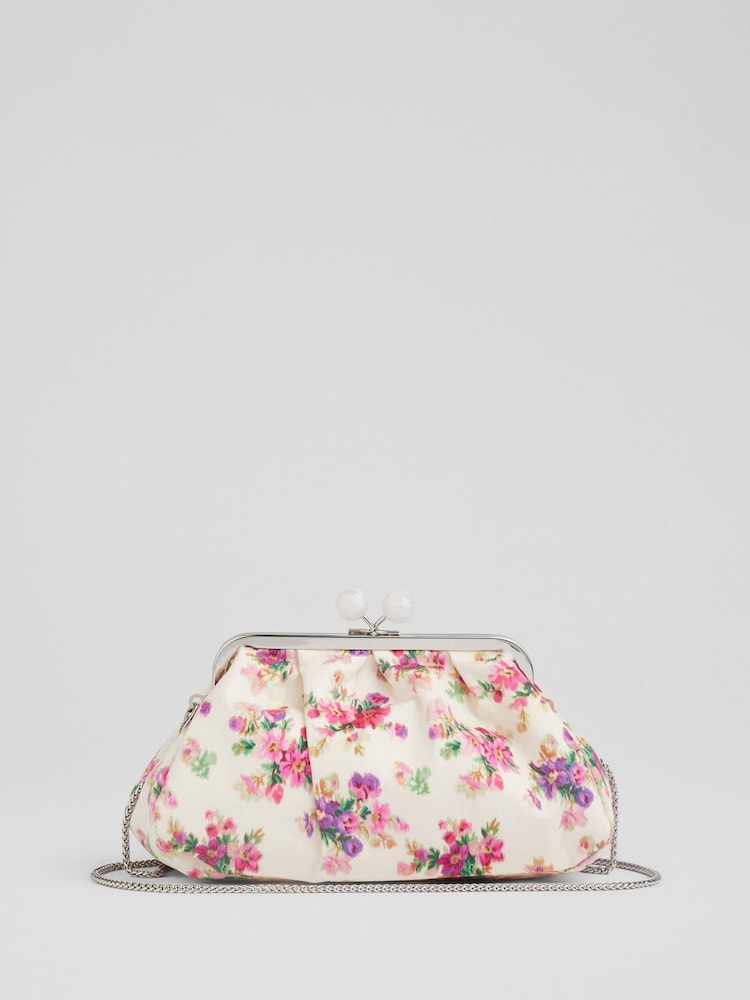 LK Bennett Natural Lainey Bouquet Print 100% Cotton Clutch - Image 1 of 2