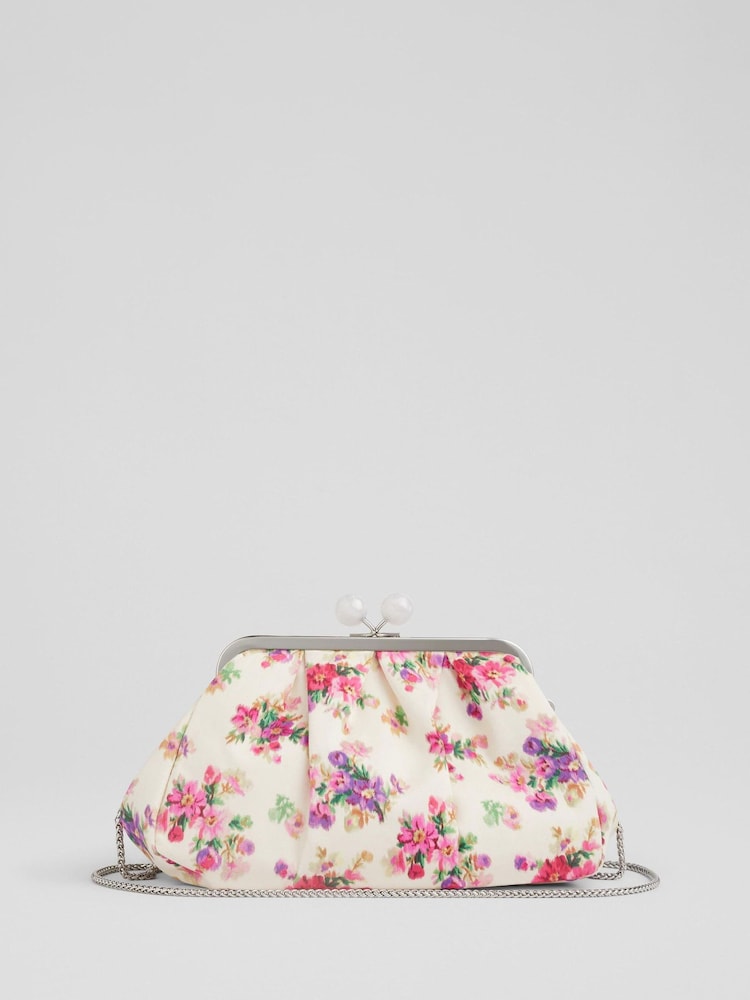 LK Bennett Natural Lainey Bouquet Print 100% Cotton Clutch - Image 2 of 2
