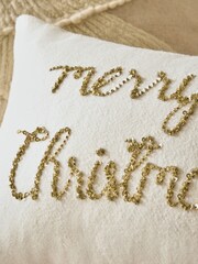 Natural Merry Christmas Sequin Embellished Cushion - Image 2 of 5