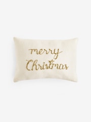 Natural Merry Christmas Sequin Embellished Cushion - Image 3 of 5