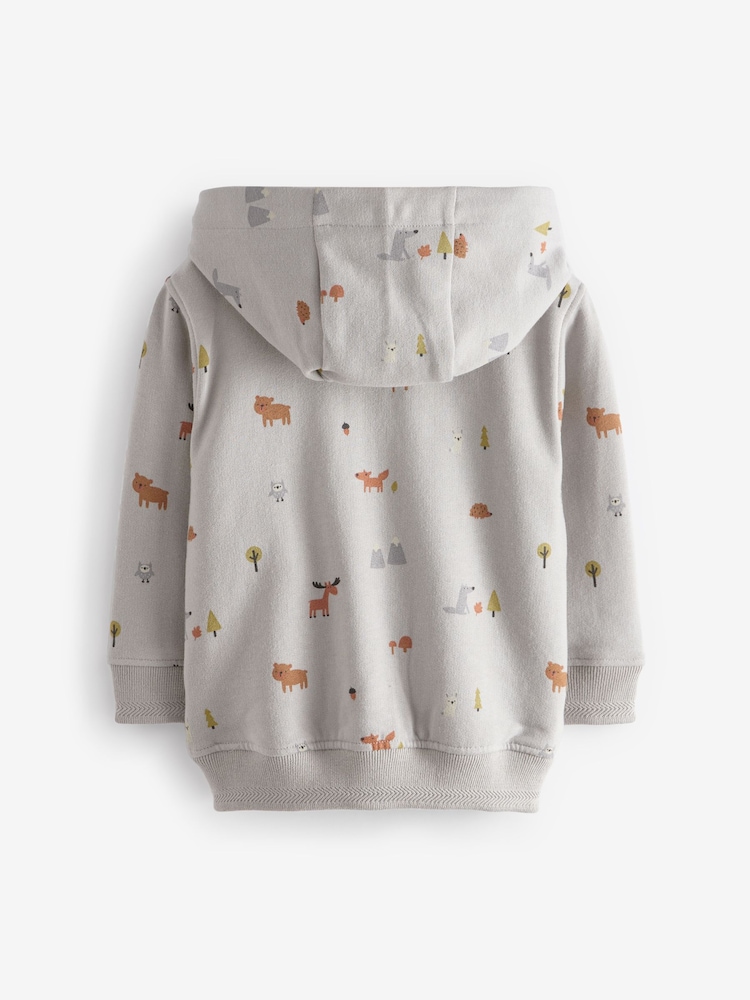 Grey Woodland All-Over Print Jersey Zip Through Hoodie (3mths-7yrs) - Image 2 of 3