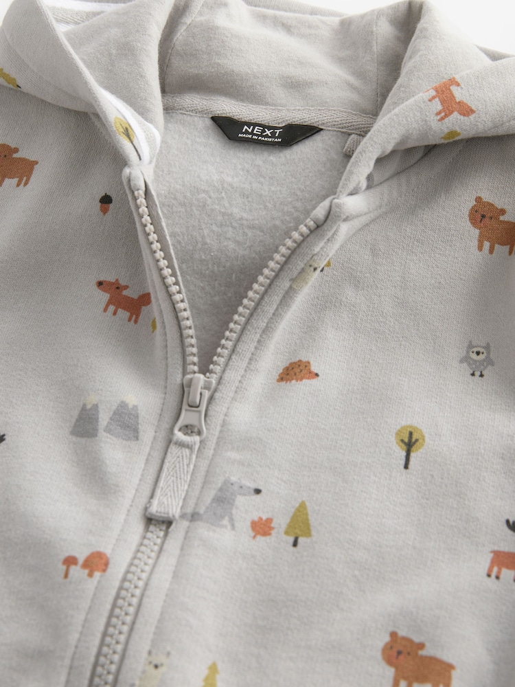 Grey Woodland All-Over Print Jersey Zip Through Hoodie (3mths-7yrs) - Image 3 of 3