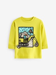 Lime Green Digger 100% Cotton Long Sleeve Transport T-Shirt (3mths-7yrs) - Image 1 of 1