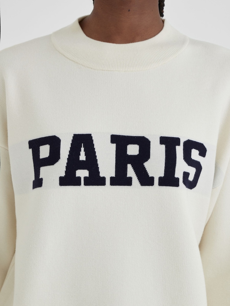 4th & Reckless Cream Avery Paris Slogan Knitted Jumper - Image 5 of 5