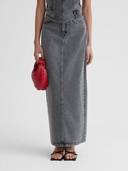 4th & Reckless Grey 100% Cotton Maxine Denim Midaxi Skirt - Image 1 of 4