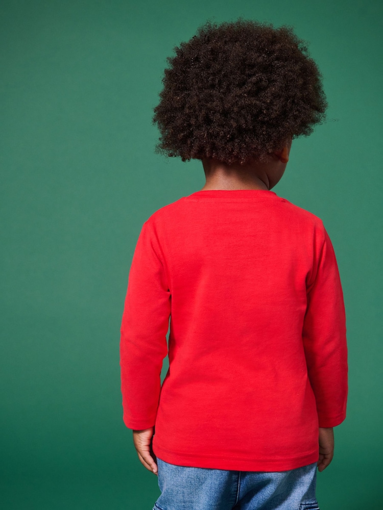 Red Long Sleeve Christmas 100% Cotton T-Shirt (3mths-7yrs) - Image 2 of 7