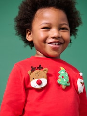 Red Long Sleeve Christmas 100% Cotton T-Shirt (3mths-7yrs) - Image 3 of 7