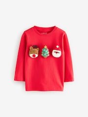 Red Long Sleeve Christmas 100% Cotton T-Shirt (3mths-7yrs) - Image 4 of 7