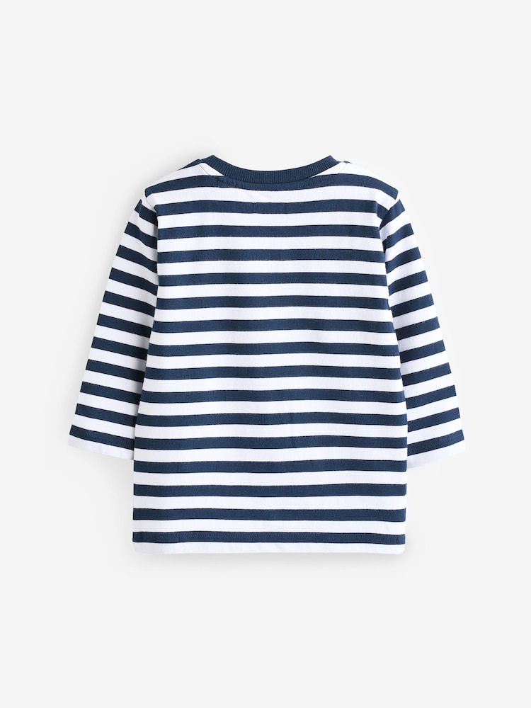 Navy Blue/White Long Sleeve Christmas 100% Cotton T-Shirt (3mths-7yrs) - Image 2 of 3