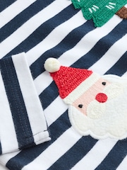 Navy Blue/White Long Sleeve Christmas 100% Cotton T-Shirt (3mths-7yrs) - Image 3 of 3