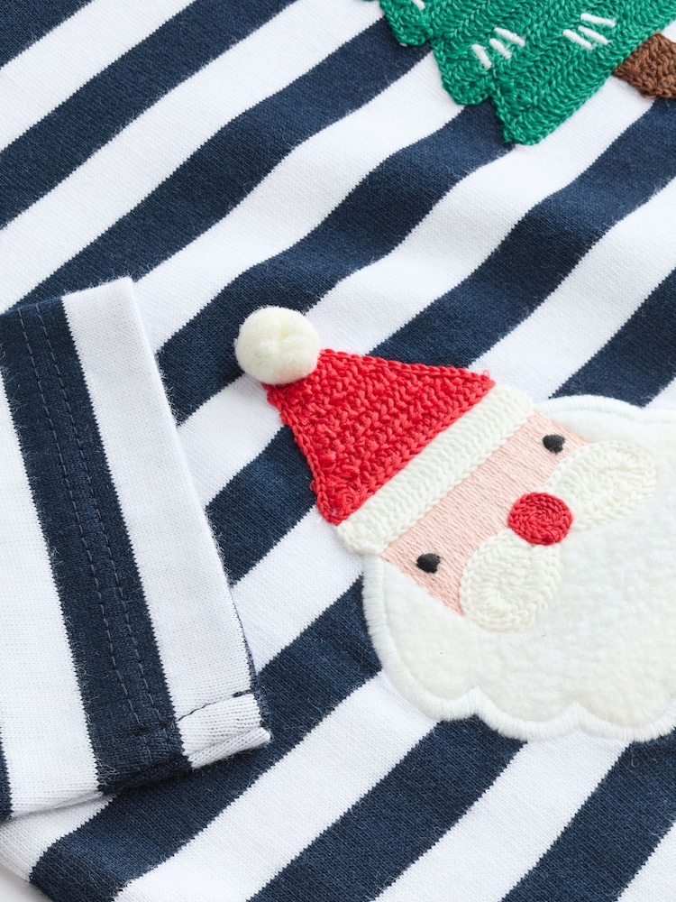 Navy Blue/White Long Sleeve Christmas 100% Cotton T-Shirt (3mths-7yrs) - Image 3 of 3