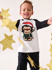 Black/White Long Sleeve Christmas 100% Cotton T-Shirt (3mths-7yrs) - Image 1 of 8