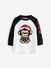 Black/White Long Sleeve Christmas 100% Cotton T-Shirt (3mths-7yrs) - Image 5 of 8