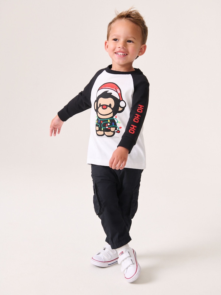 Black/White Long Sleeve Christmas 100% Cotton T-Shirt (3mths-7yrs) - Image 9 of 9