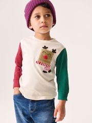 Ecru White Long Sleeve Christmas 100% Cotton T-Shirt (3mths-7yrs) - Image 1 of 7